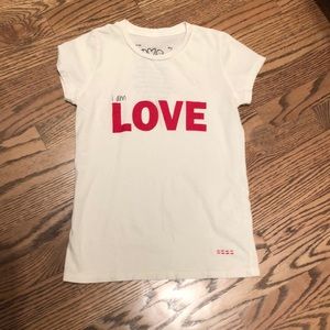 Peace love world girl’s large cream color t-shirt